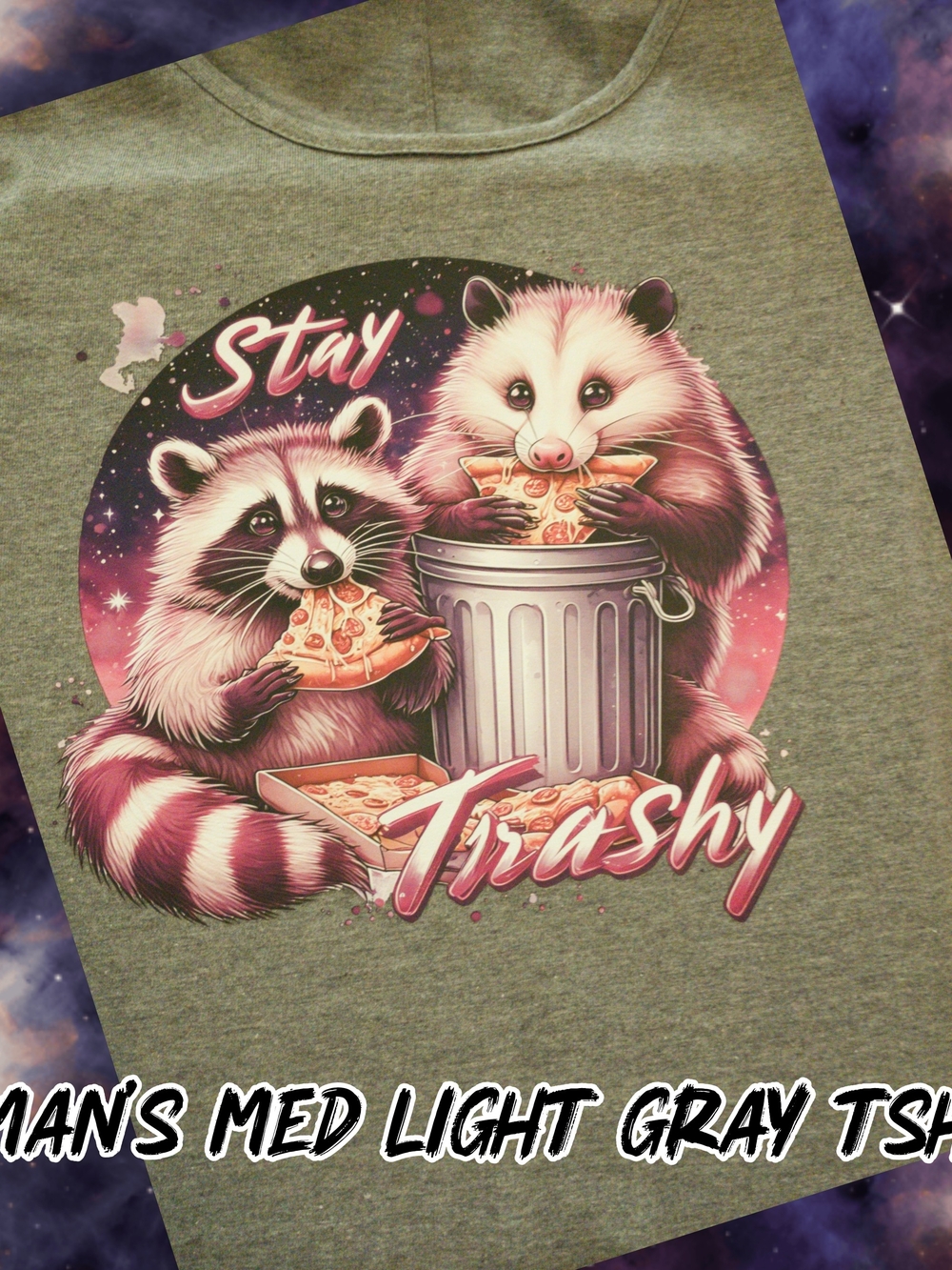 Stay Trashy Raccoon Graphic Tee - Light Gray